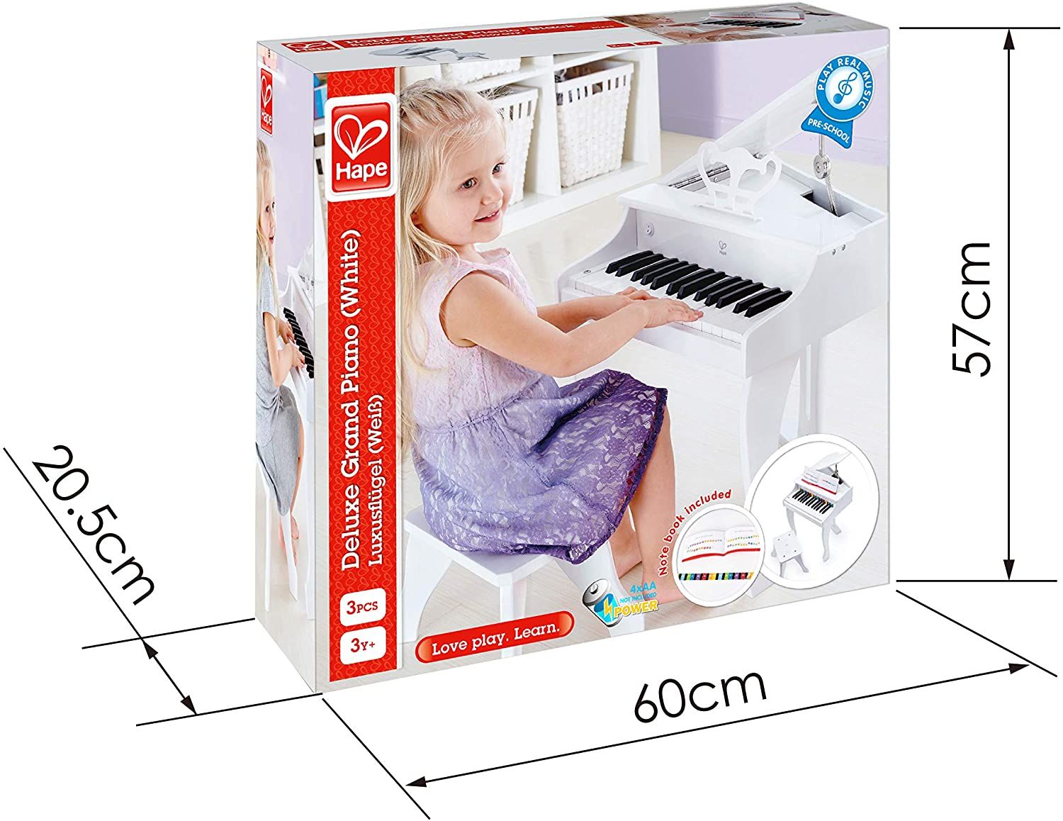 Hape Music Deluxe Grand Piano White 3pcs - Colorland Toys