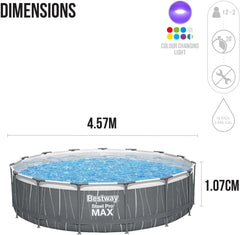 Bestway Steel Pro Max Led 15x42 Round Pool Set 4.57m x 1.07m 561GD