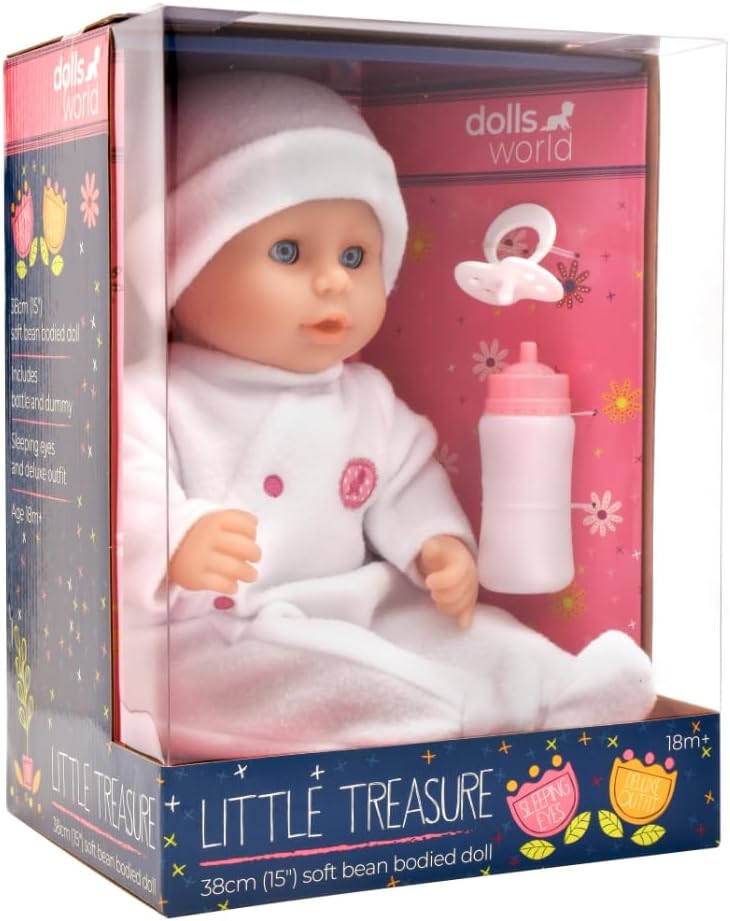 Dolls World Ltl Treasure 15inch Baby Doll With Sleeping Eyes Bottle & Dummy 78330