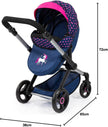 Bayer Design Dolls Pram XEO - Blue with Pink Hearts, Unicorn