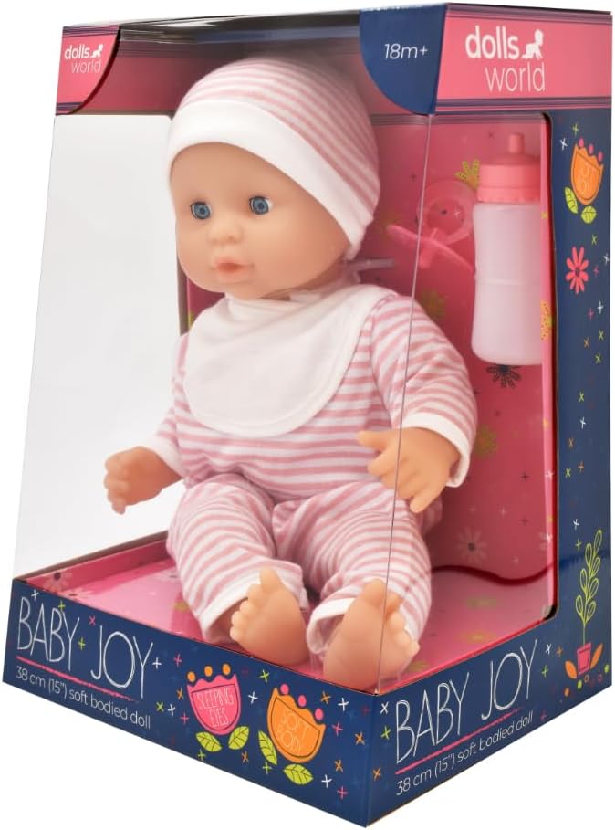 Dolls World Baby Joy 15inch Baby Doll With Sleeping Eyes Bottle & Dummy 78310