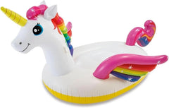Intex Unicorn Ride-On Inflatable Pool Float with Handles – 155 x 79 x 79 cm | Ages 3+ | Rainbow Sprayer Design