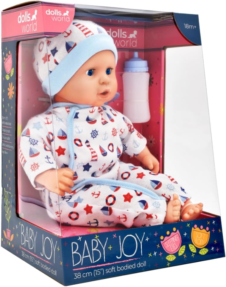Dolls World Baby Joy 15inch Baby Doll With Sleeping Eyes Bottle & Dummy 78314