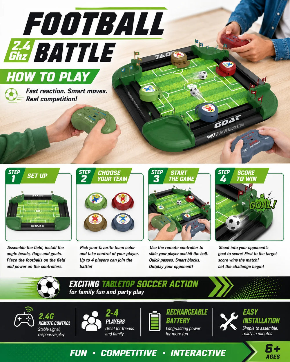 Football Battle Ground 4 RC Tabletop Soccer Game - Colorland Toys