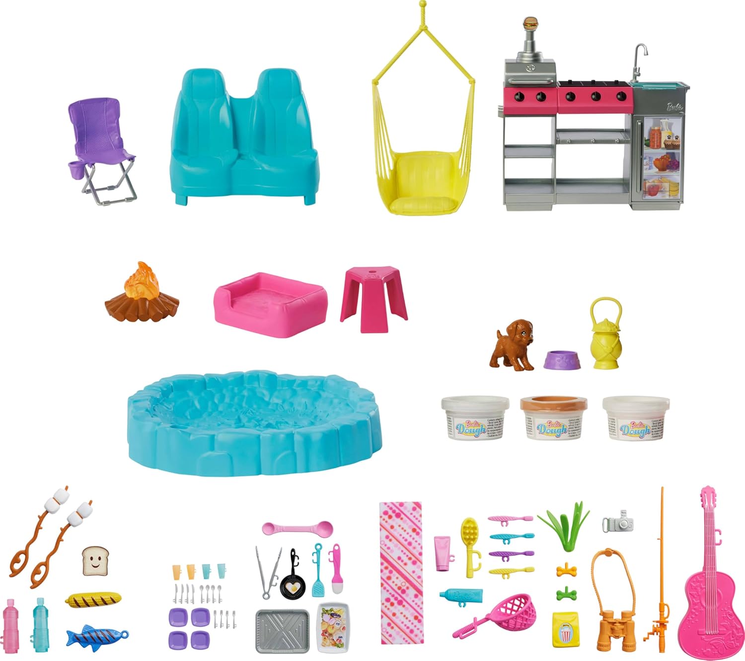 Barbie Dream Camper Playset HRJ78 – Roof Tent, BBQ, Swing & 60+ Accessories