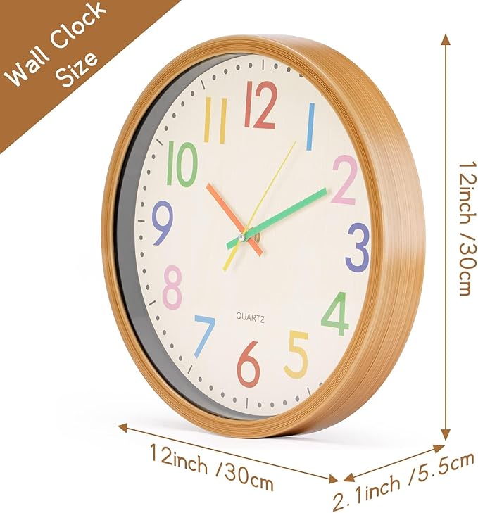Azonee Kids Silent Wall Clock with Colorful Numbers - Colorland Toys