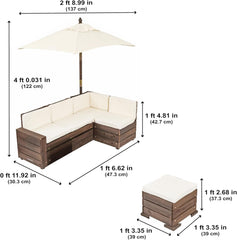 Kidkraft Outdoor Sectional Ottoman & Umbrella Set- Bear Brown & Beige