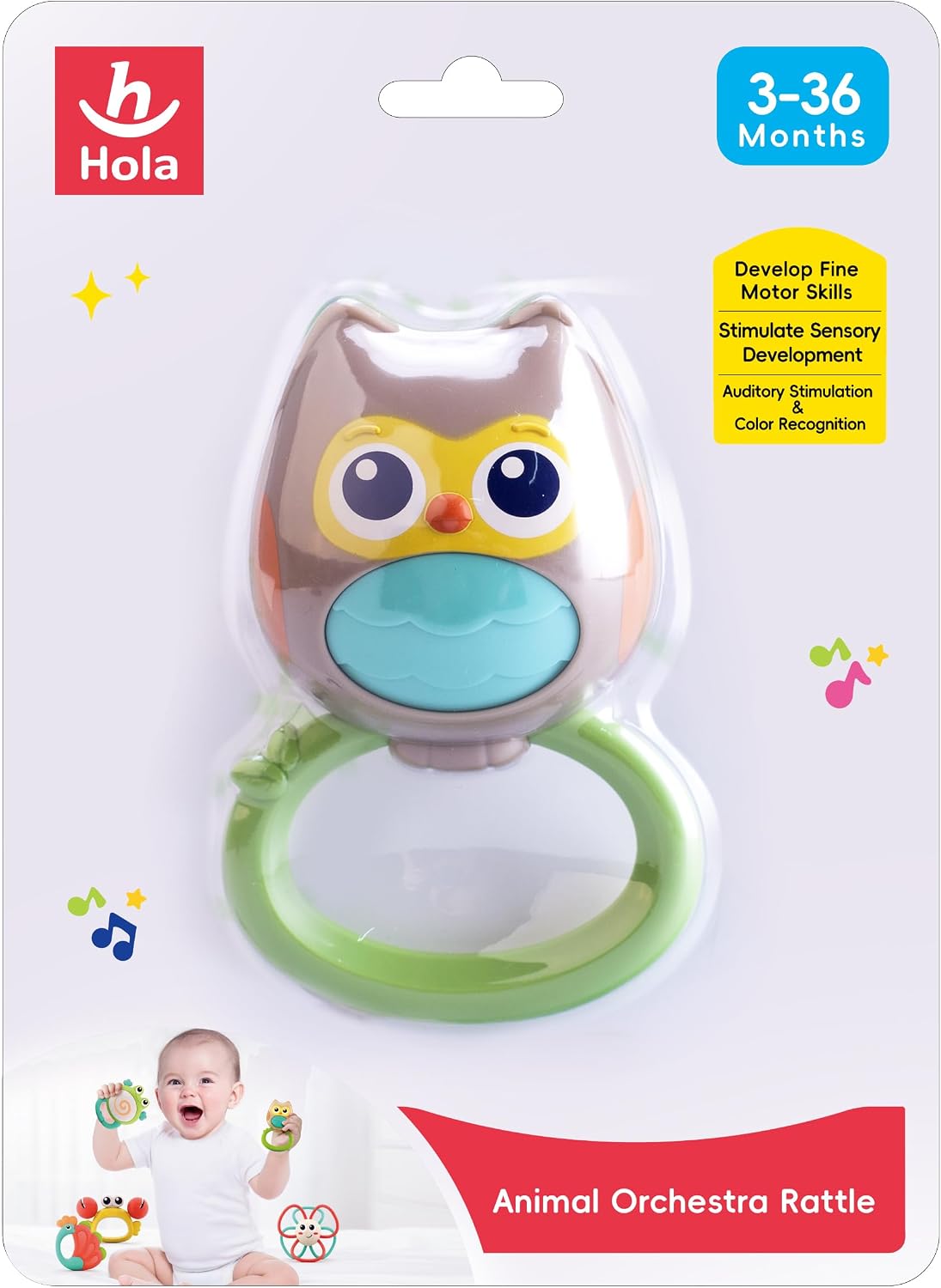 Hola Animal Orchestra Rattle - Owl Maraca E318B-4 — image 6