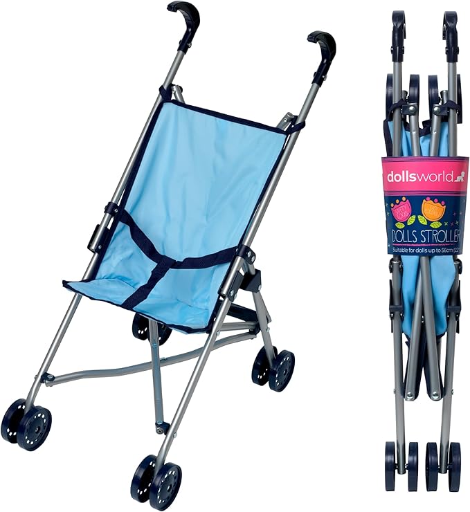 Dolls World Dlx 4 Wheel Folding Blue Stroller For Dolls 22inch 78712