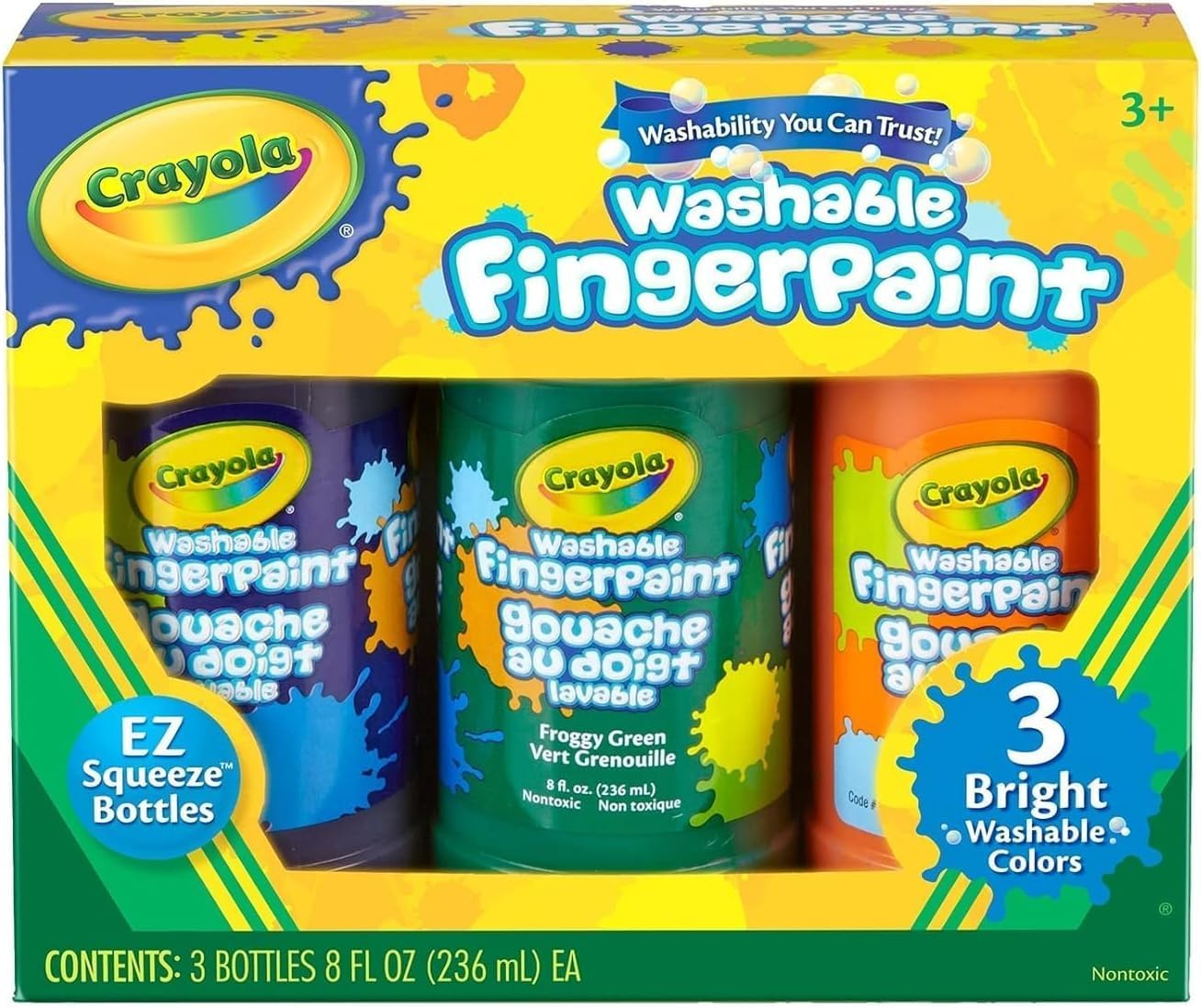 Crayola Washable Fingerpaint Bright Colors 8oz 3ct 55-1311 - Colorland Toys