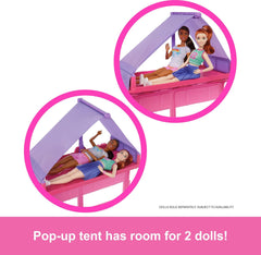 Barbie Dream Camper Playset HRJ78 – Roof Tent, BBQ, Swing & 60+ Accessories