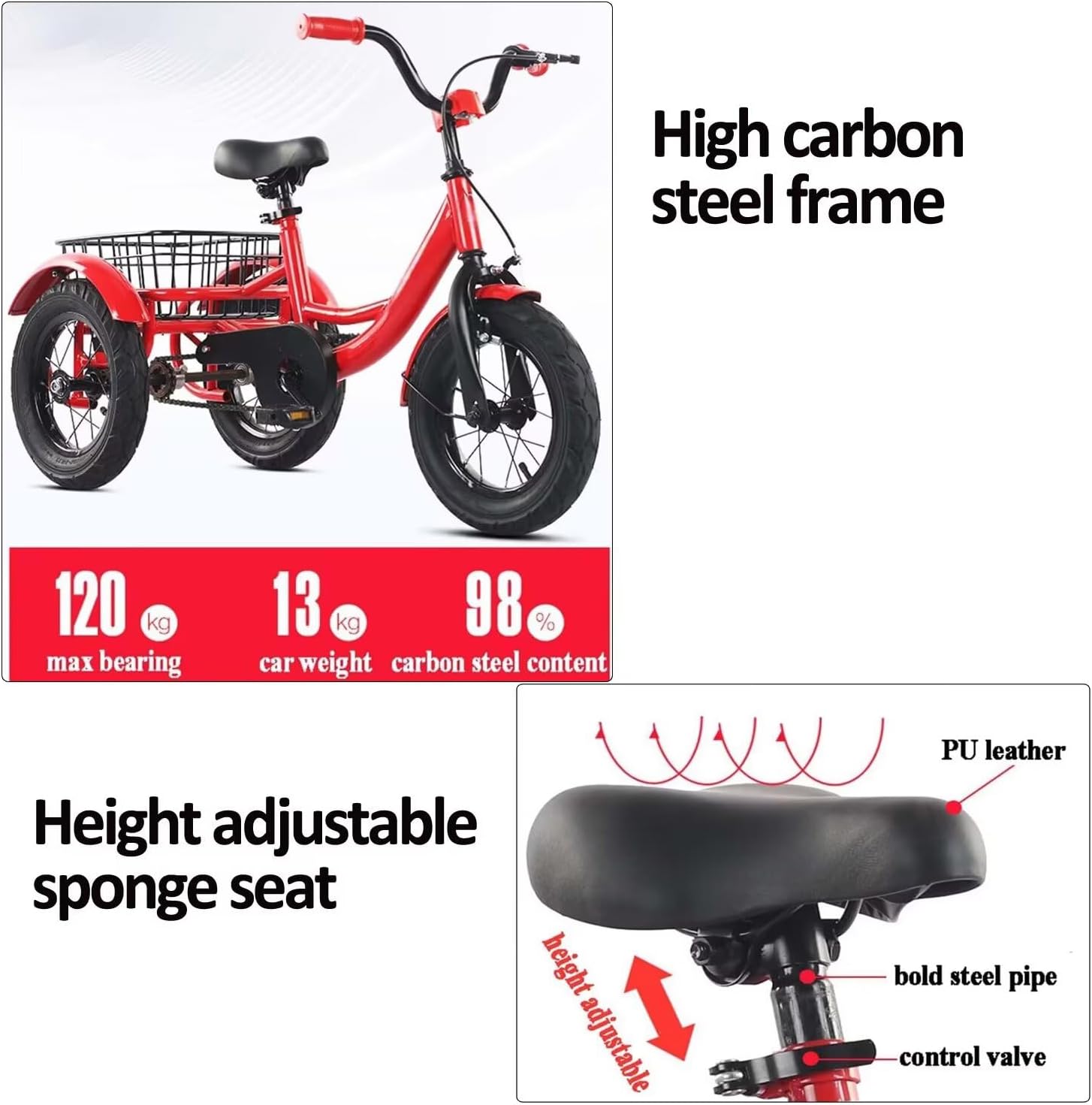 Bosheng Tricycle With Basket 12 Inch Red MN011 - Colorland Toys