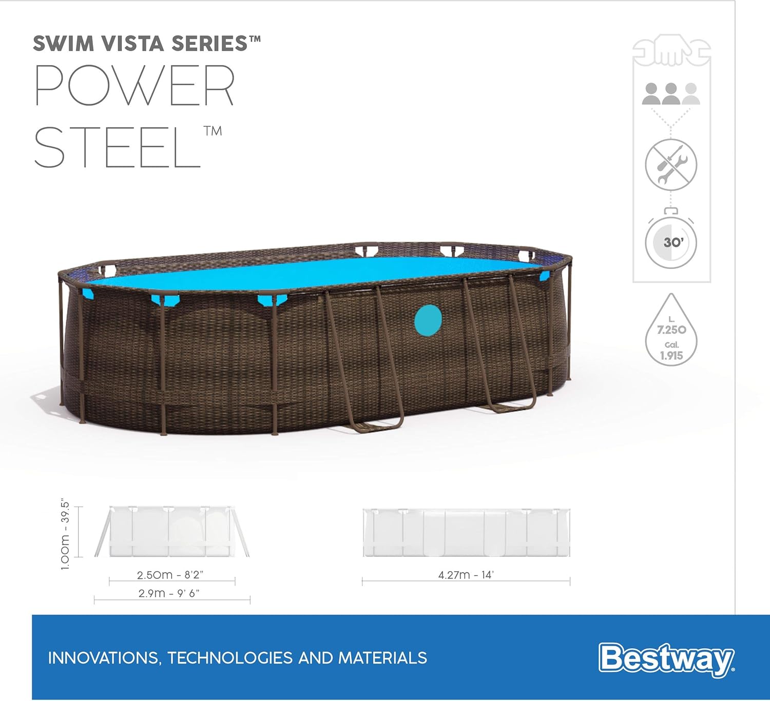 Bestway Oval Above Ground Pool With Swim Vista Porthole 5.49mx2.74mx1.22m 56716 - Colorland Toys