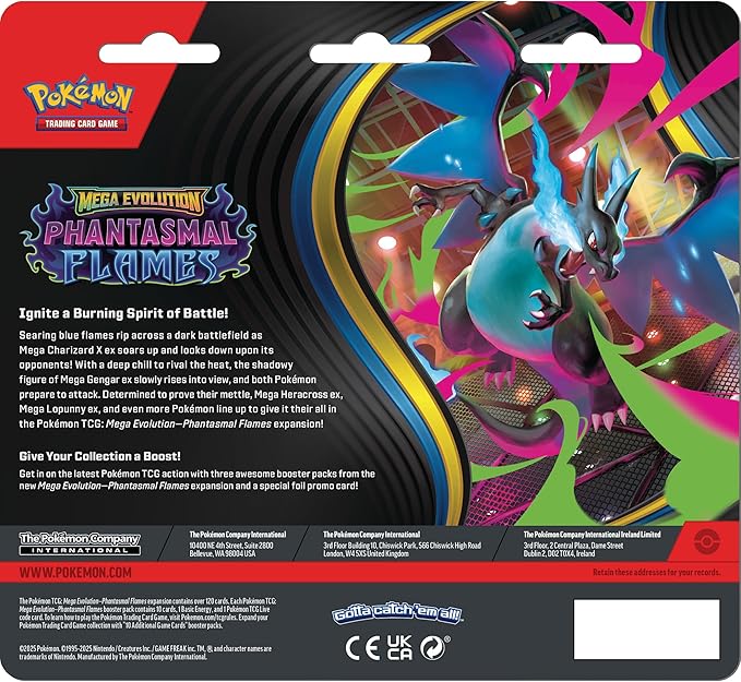 Pokemon TCG ME02-Phantasmal Flames 3-Pack Blister 10-10187-122 - Colorland Toys