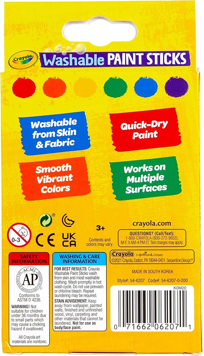 Crayola Classic Colors Washable Paint Sticks 6 count