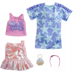 Barbie Fashion Star Print Dress Pink Iridescent Skirt 2pk GRC88 - Colorland Toys
