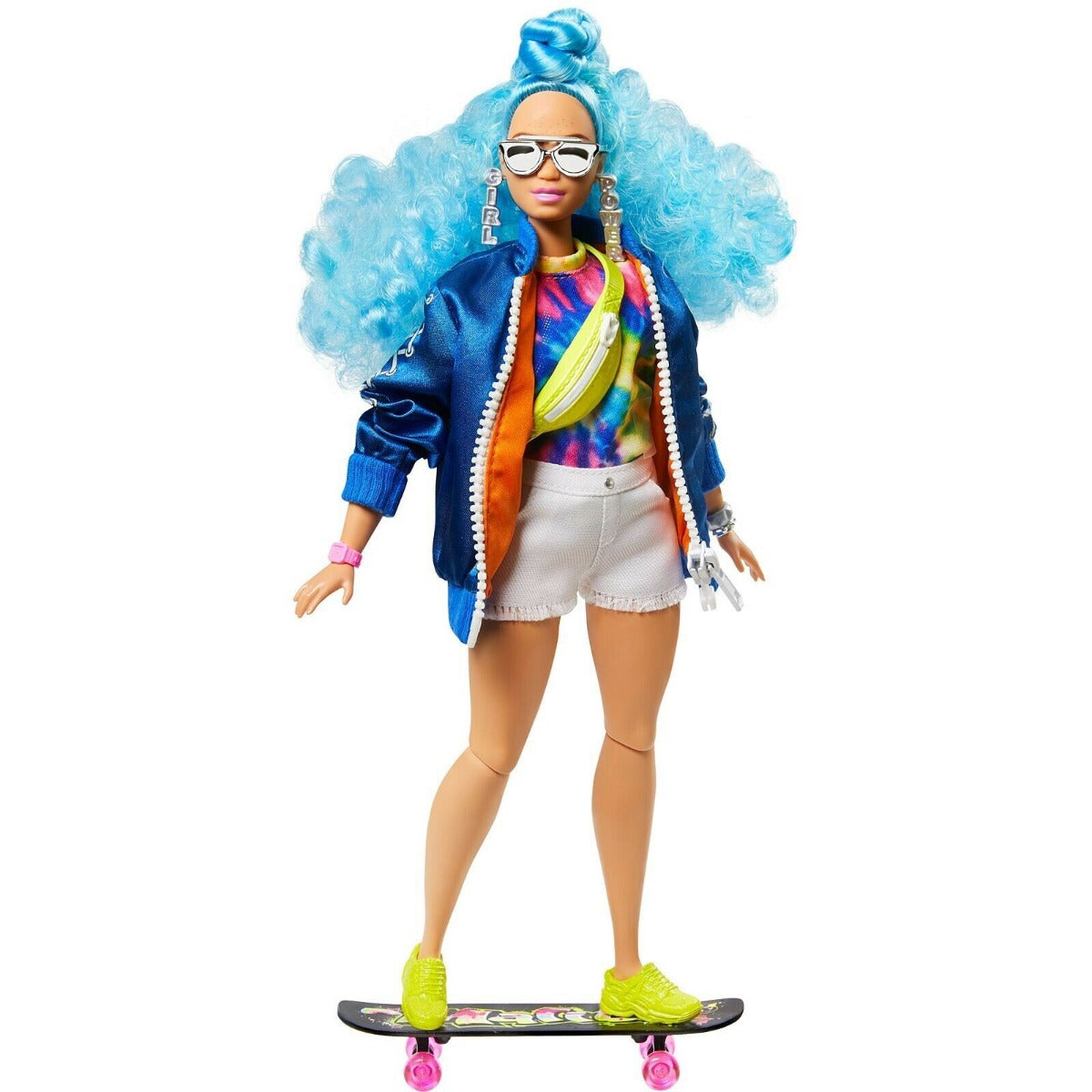 Barbie EXTRA Doll Blue Hair Bomber Jacket Skateboard GRN30 - Colorland Toys