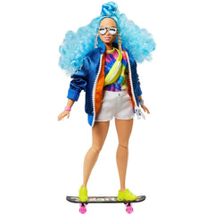Barbie EXTRA Doll Blue Hair Bomber Jacket Skateboard GRN30 - Colorland Toys
