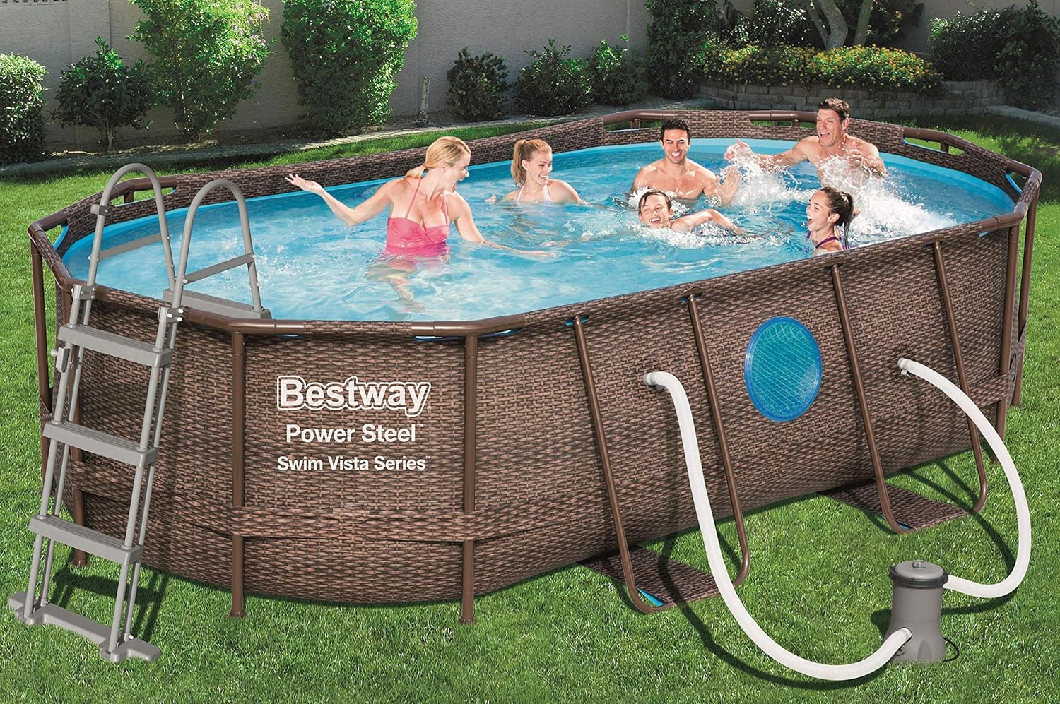 Bestway Oval Above Ground Pool With Swim Vista Porthole 5.49mx2.74mx1.22m 56716 - Colorland Toys