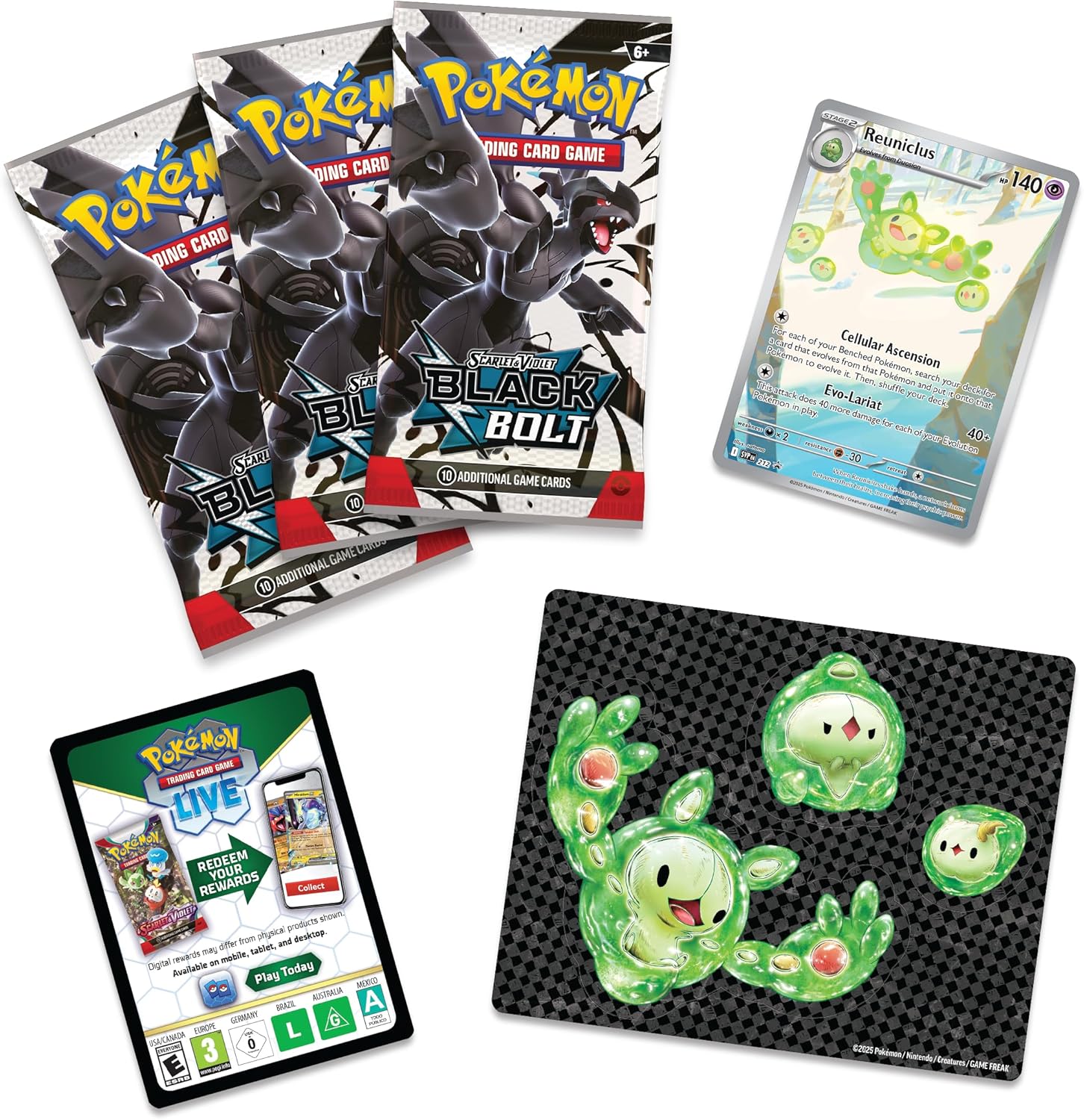 Pokémon TCG: Scarlet & Violet Black Bolt – Reuniclus Tech Sticker Collection with Foil Promo Card, Sticker Sheet & 3 Booster Packs