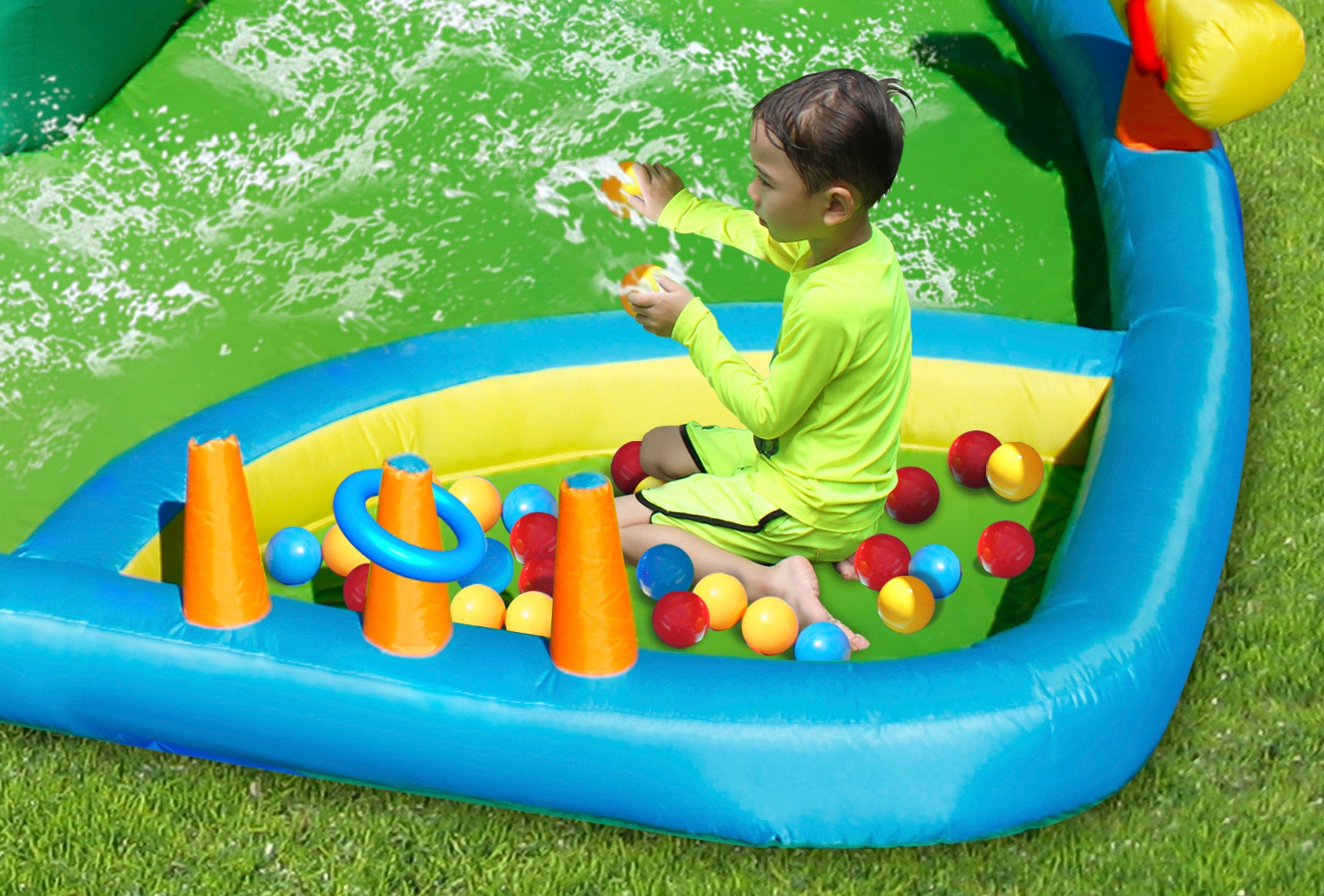 Happy Hop The Oasis 7-in-1 Water Park | Kids Inflatable Slide & Pool - Colorland Toys