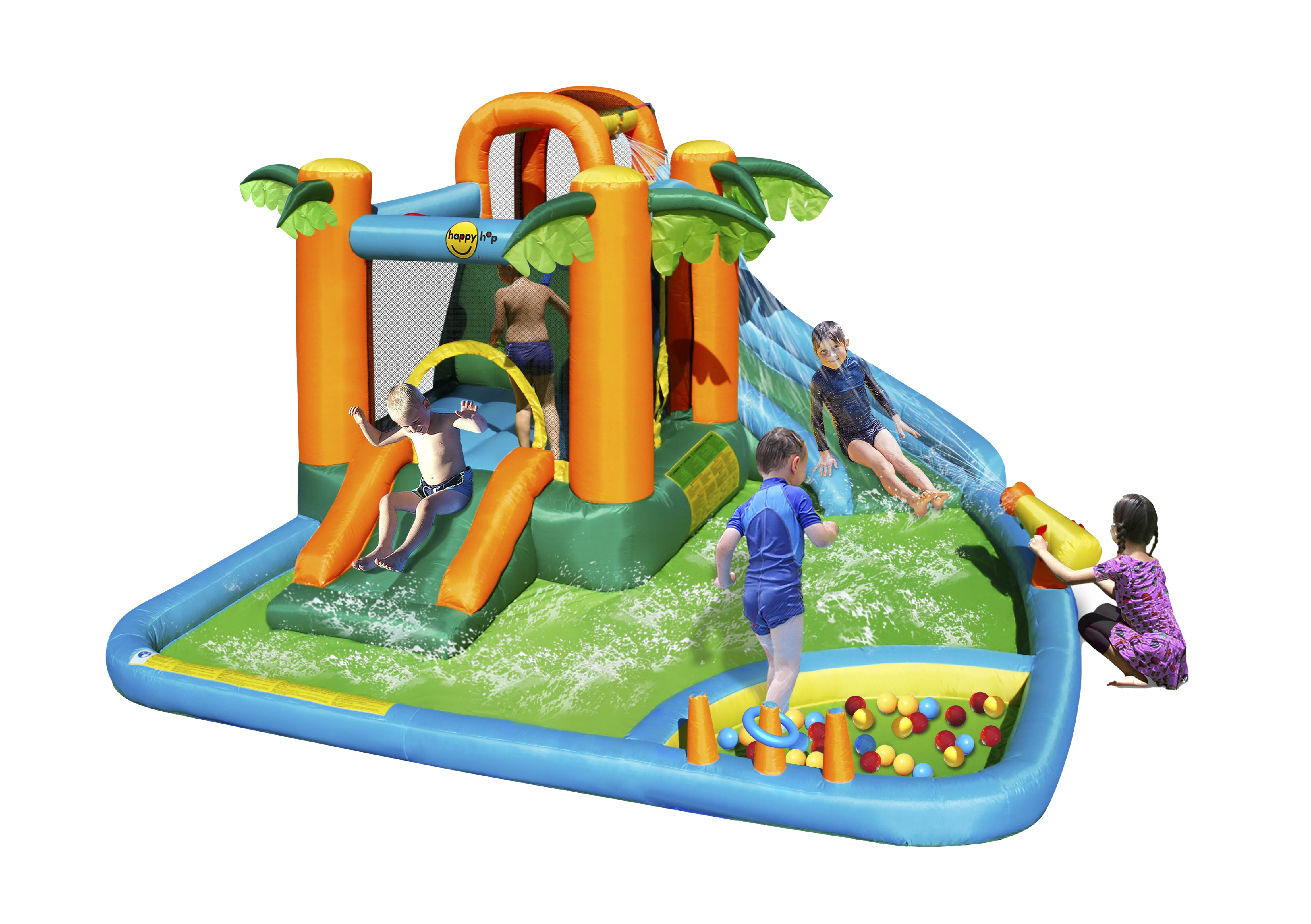 Happy Hop The Oasis 7-in-1 Water Park | Kids Inflatable Slide & Pool - Colorland Toys