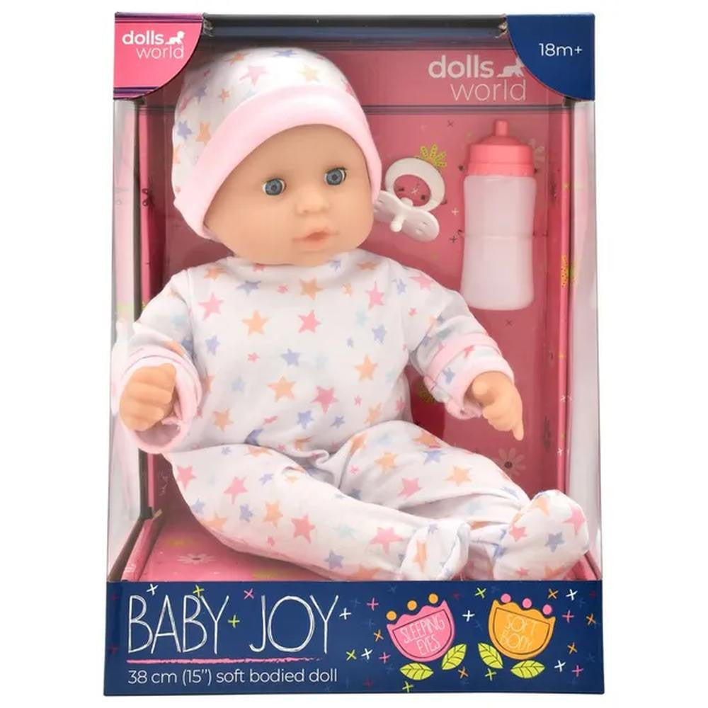 Dolls World Baby Joy 15inch Bean Fill Sleeping Eyes Dlx Romper N Accessories 78308