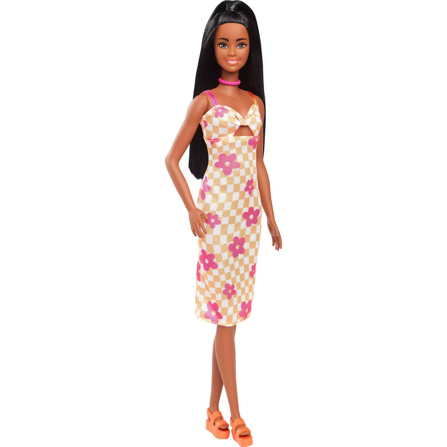 Barbie Fashionistas Doll - Pink & Orange Check Dress HYT91 — image 1