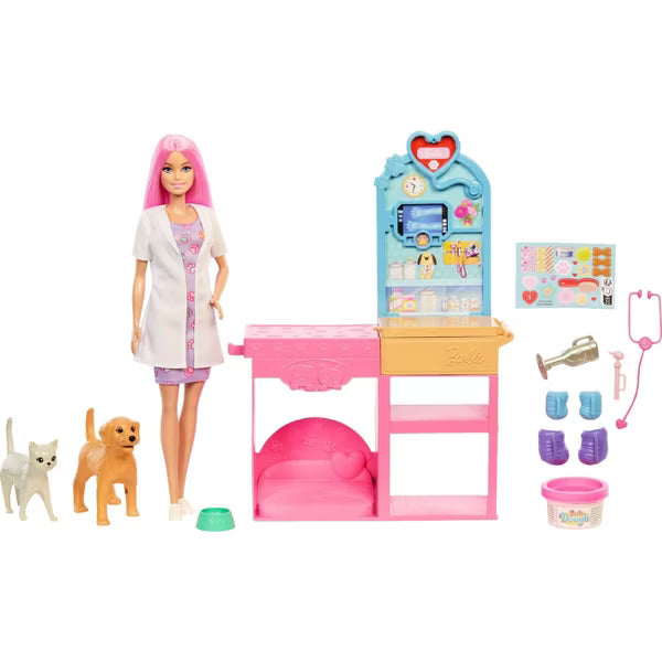 Barbie Fast Cast Veterinarian Clinic Playset With Pink Colored Hair Fashion Doll JFX93 — image 1