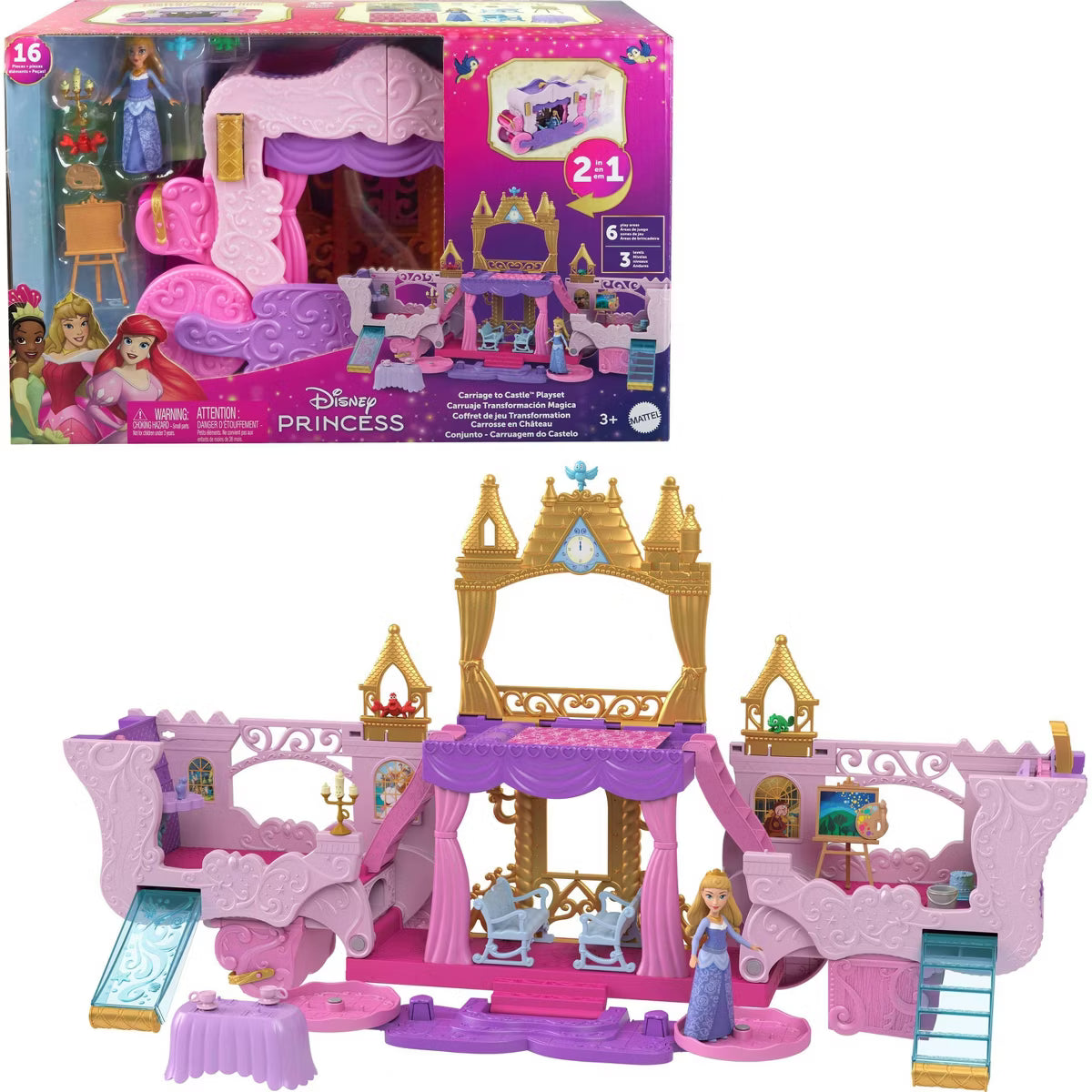 Disney Princess Small Doll - Carriage to Castle 2-in-1 Playset HWX17 - Colorland Toys