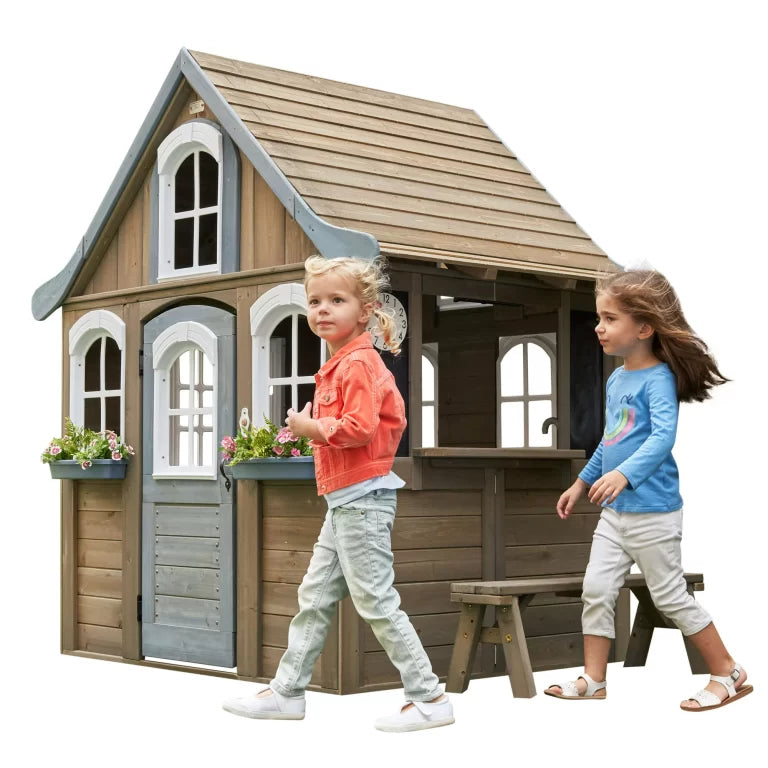 KidKraft Forestview II Wooden Outdoor Playhouse with Doorbell, Kitchen & Bench - Colorland Toys
