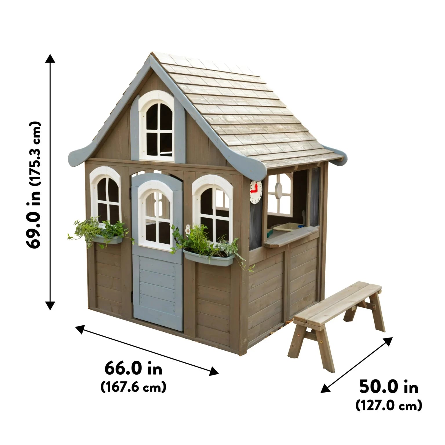 KidKraft Forestview II Wooden Outdoor Playhouse with Doorbell, Kitchen & Bench - Colorland Toys