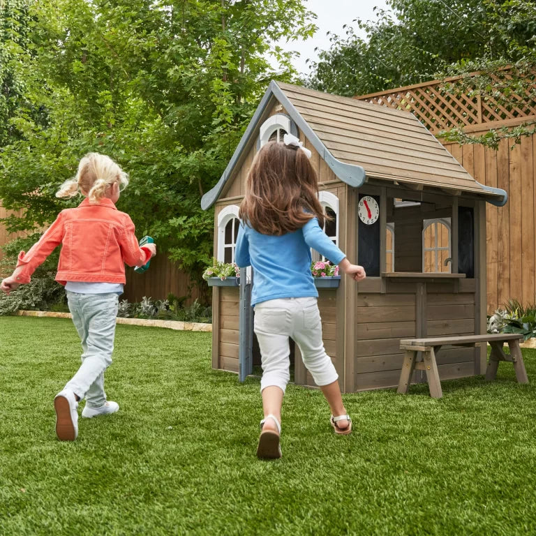 KidKraft Forestview II Wooden Outdoor Playhouse with Doorbell, Kitchen & Bench - Colorland Toys