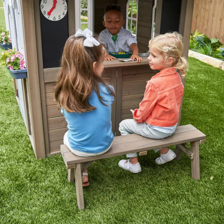 KidKraft Forestview II Wooden Outdoor Playhouse with Doorbell, Kitchen & Bench - Colorland Toys