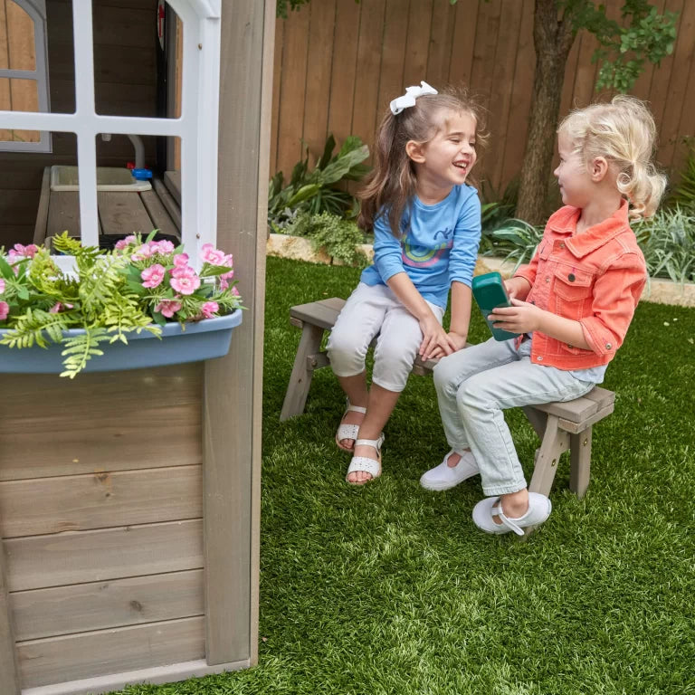 KidKraft Forestview II Wooden Outdoor Playhouse with Doorbell, Kitchen & Bench - Colorland Toys