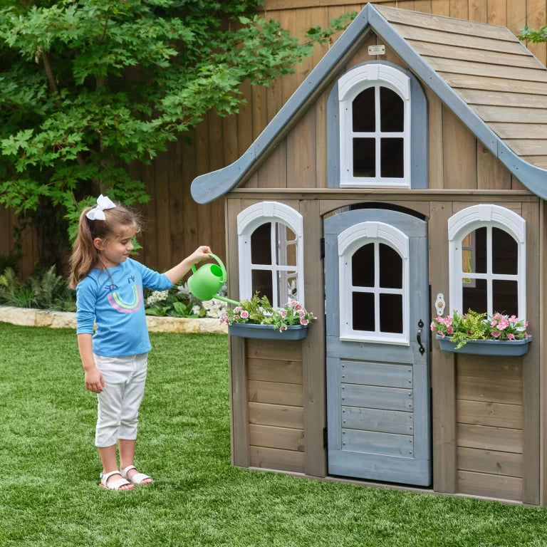KidKraft Forestview II Wooden Outdoor Playhouse with Doorbell, Kitchen & Bench - Colorland Toys