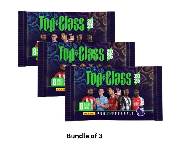 Panini EPL Top Class 2025 Trading Cards – Bundle of 3 Sealed Booster Packs (Assorted)