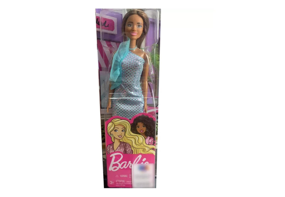 Barbie Mini Glitz Doll Dresses Brunette with Teal Metallic Dress HJR95/T7580