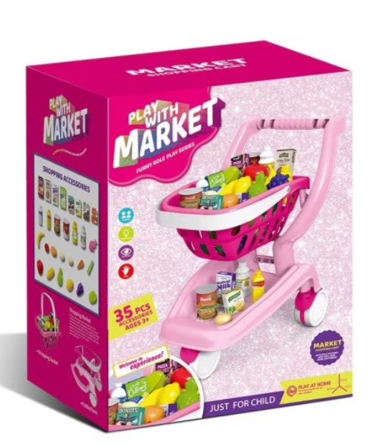 Play With Market Shopping Cart With 36 Pcs Accessories 922-151 - Colorland Toys