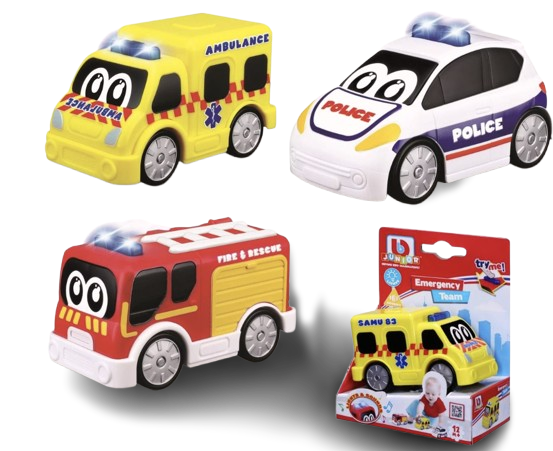 BBJunior Police Car, Fire Truck, Ambulance Free Wheeling 16-89110