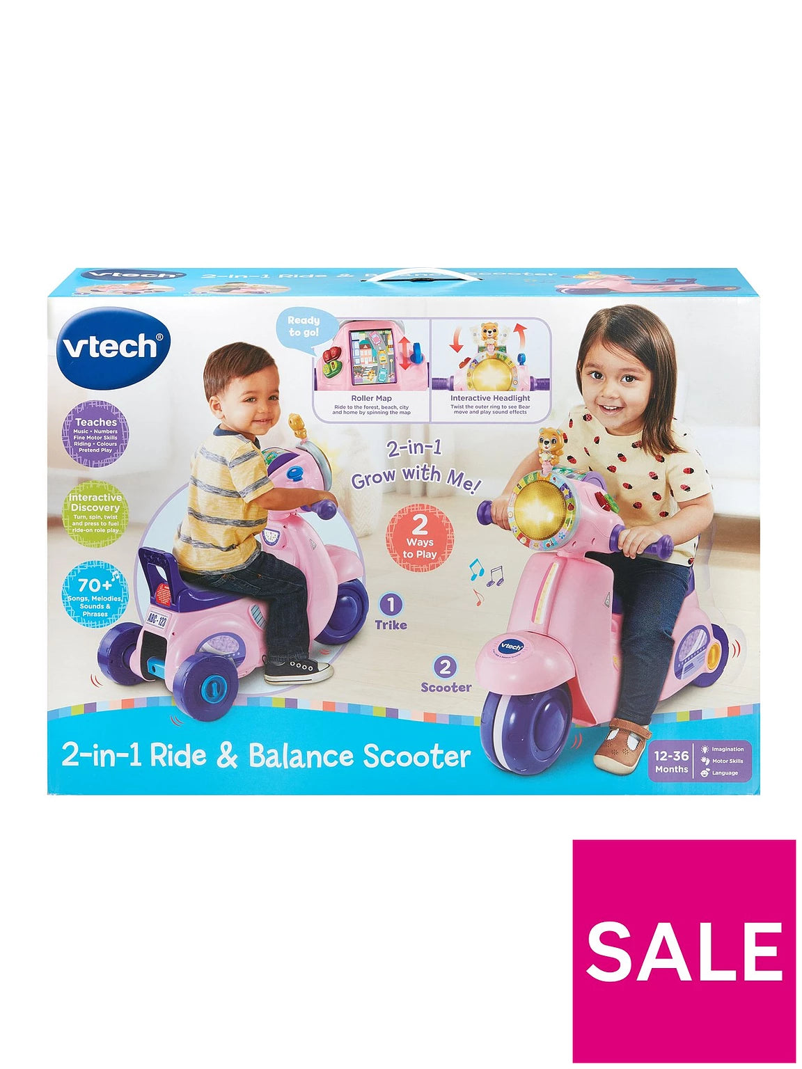 VTech 2-In-1 Ride & Balance Scooter Pink VT80-572353 - Colorland Toys