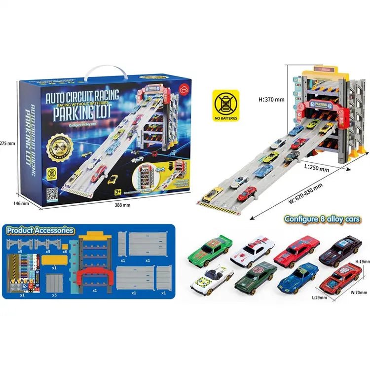 Auto Circuit Racing Without Batteries Parking Lot With 8 Alloy Cars MKD215A — image 1