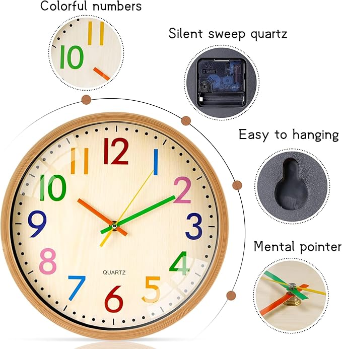 Azonee Kids Silent Wall Clock with Colorful Numbers — image 2