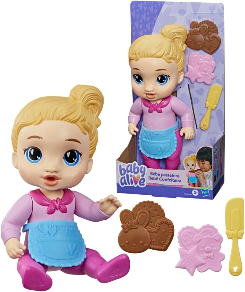 Baby Alive Baby Baker Blonde Hair Doll with Play Food, 10.5in