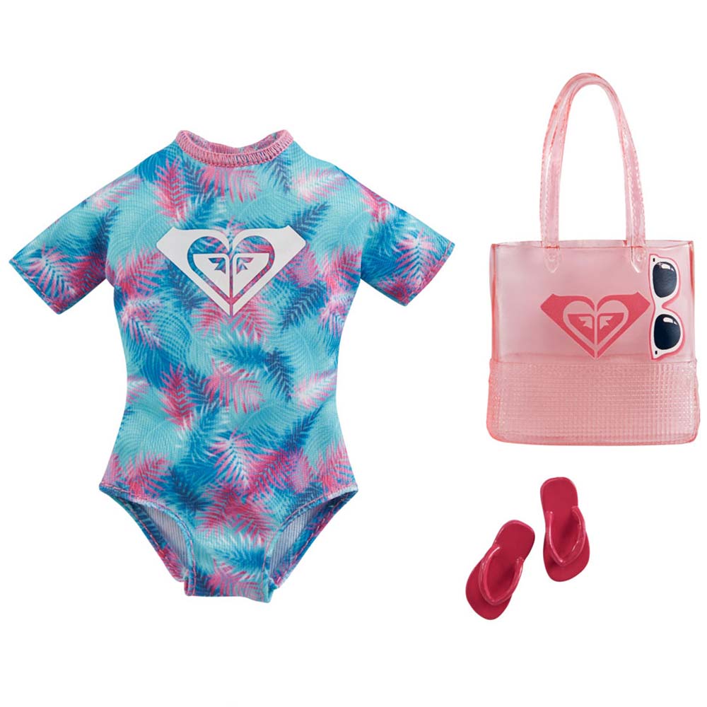 Barbie Doll Clothes Inspired By Roxy Complete Look With 2 Accessories Tropical Roxy Swimsuit GRD41 — image 1