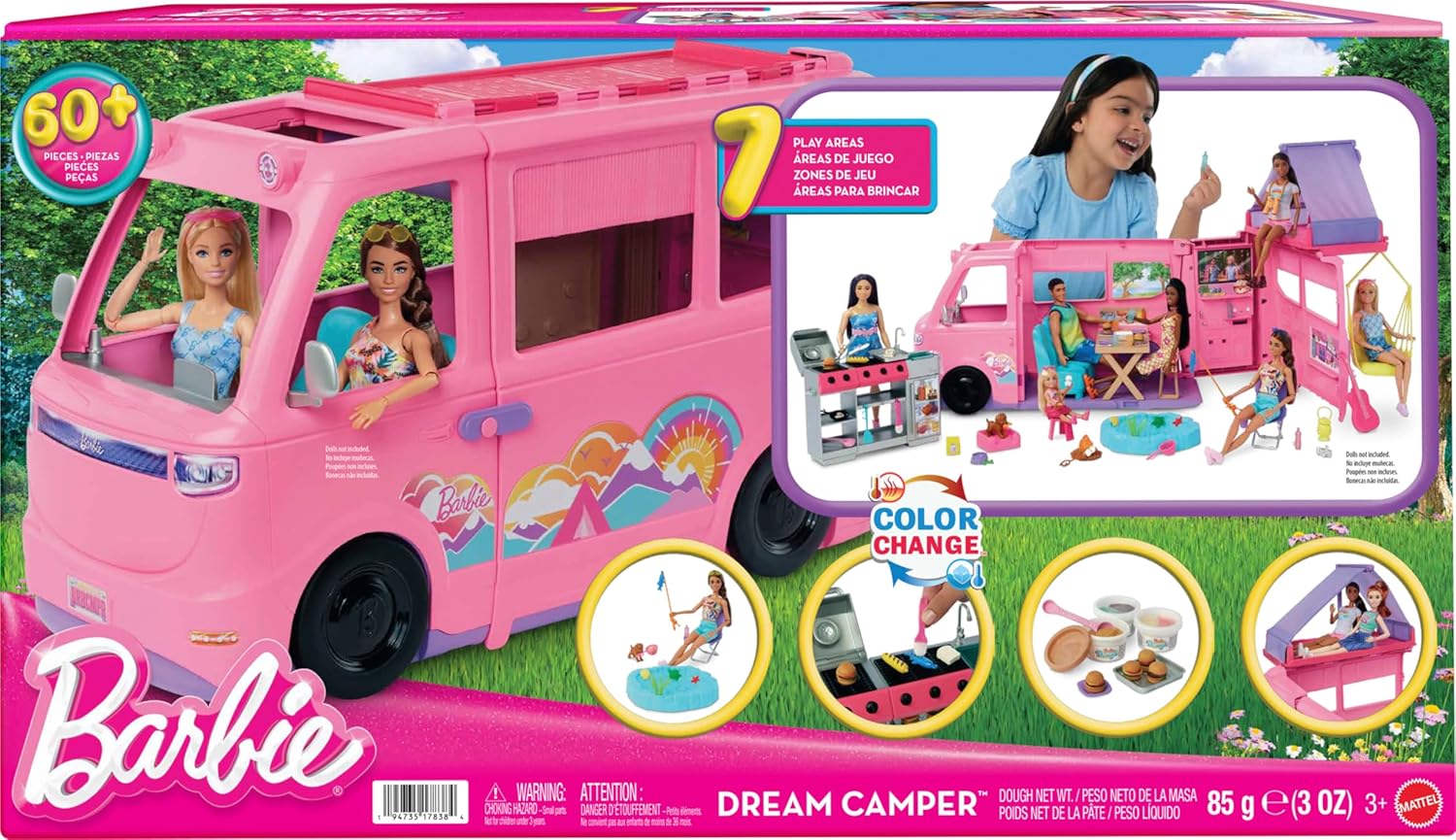 Barbie Dream Camper Playset HRJ78 – Roof Tent, BBQ, Swing & 60+ Accessories - Colorland Toys