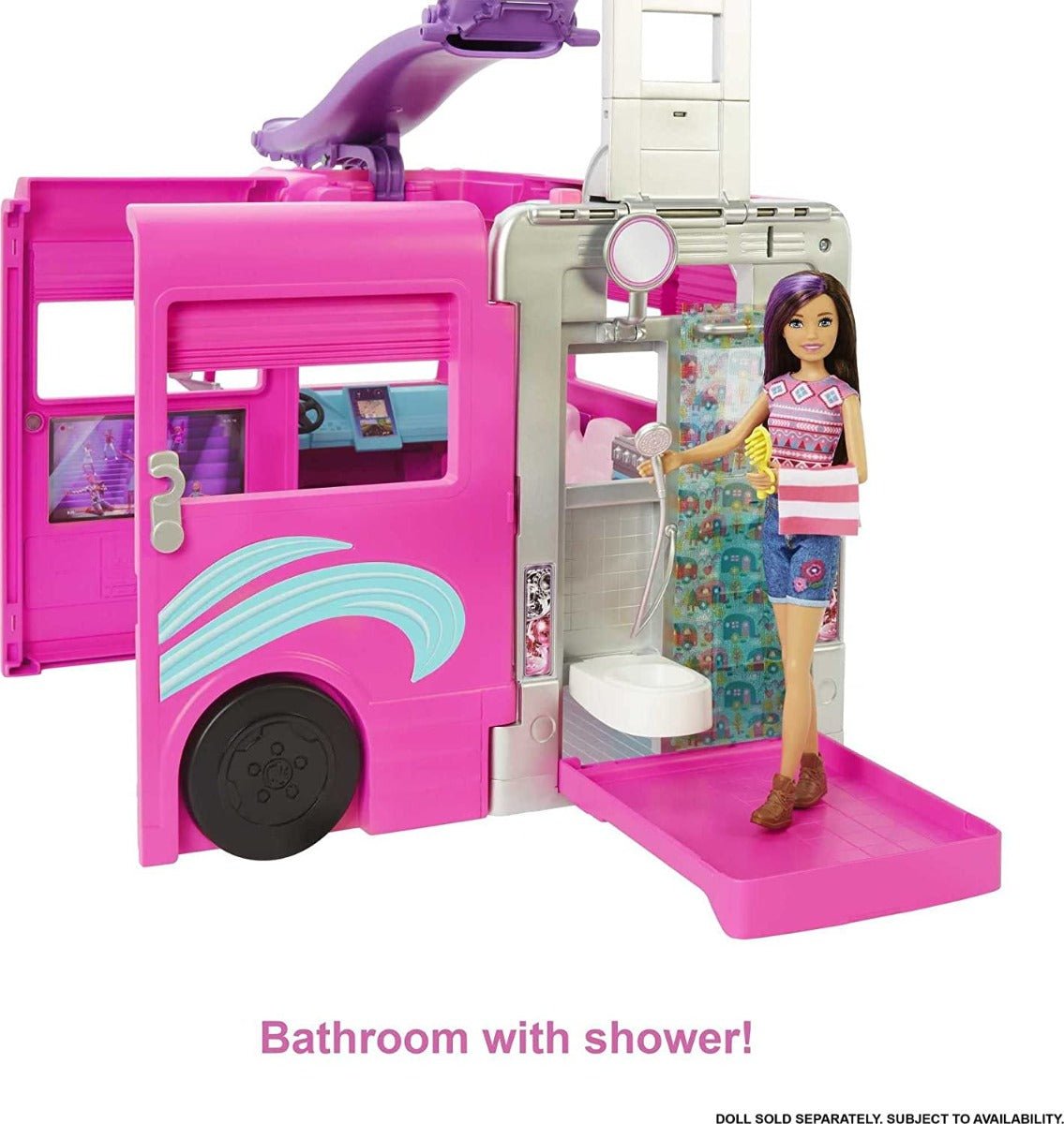 Barbie Dream camper Vehicle Playset 2022 60+ Pieces 2.5 Feet Tall with Rolling Wheels HCD46 - Colorland Toys