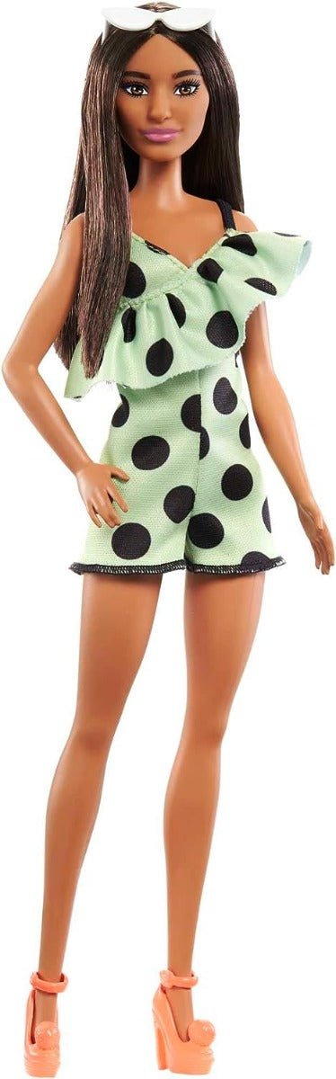 Barbie Fashionista Brunette with Lime Green Polka Dots Romper HJR99 - Colorland Toys
