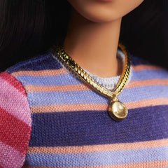 Barbie Fashionistas Doll 147 with Long Brunette Hair & Striped Dress - Colorland Toys