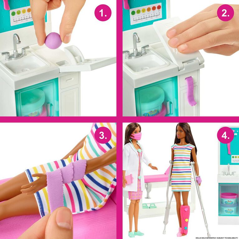 Barbie Fast Cast Clinic Playset with Brunette Barbie Doctor Doll GTN61 - Colorland Toys